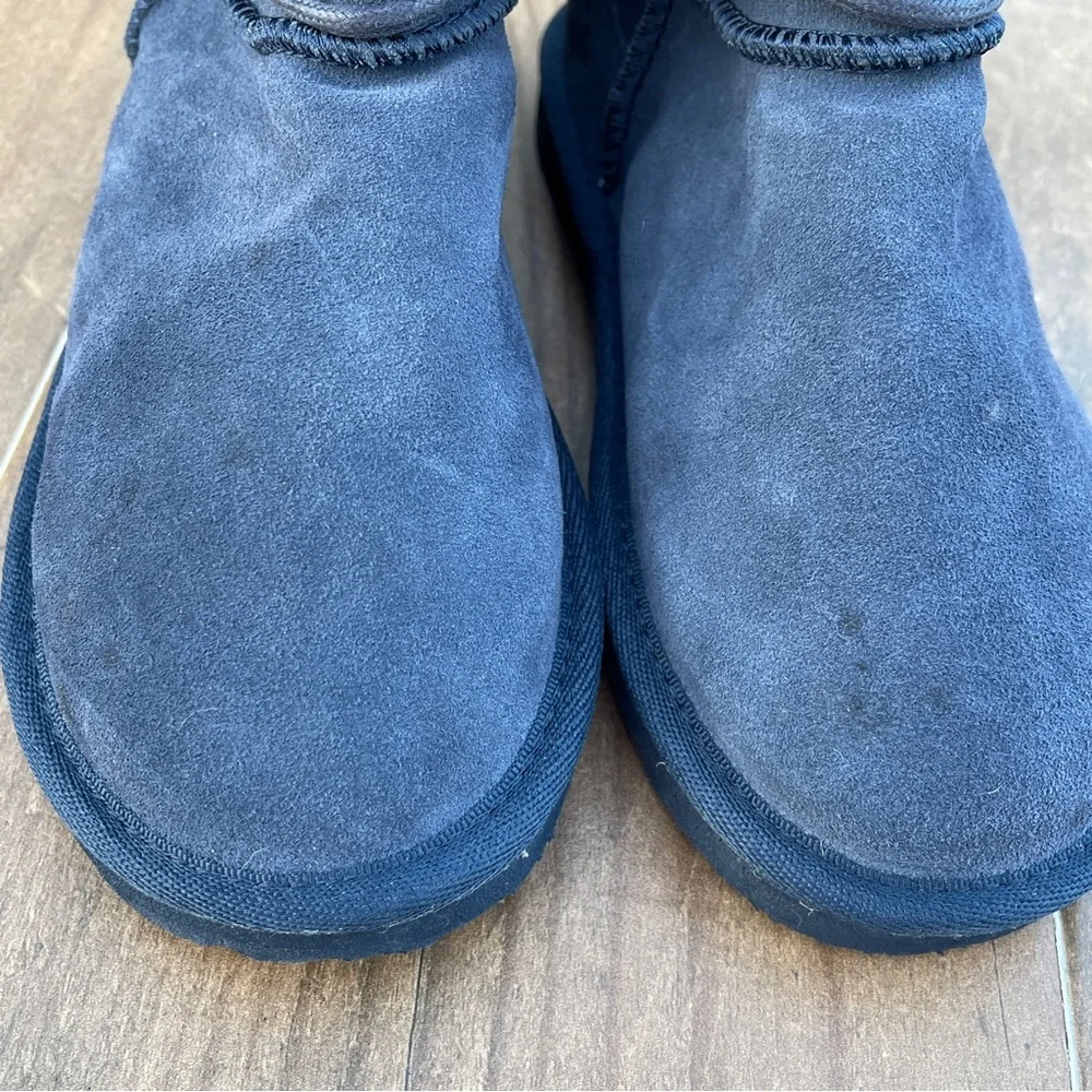 Ukala by Emu Girls AMELIA Blue Suede Leather Button Boots K3